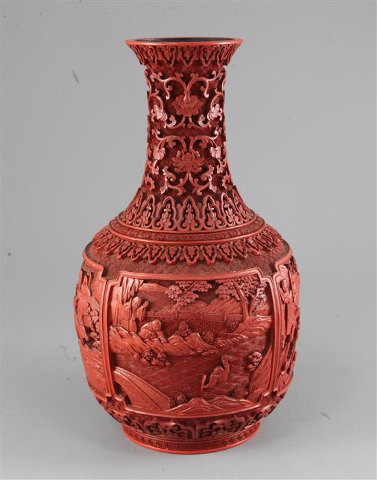 A Chinese cinnabar lacquer bottle vase, 18th / 19th century, height 30cm, slight restorations